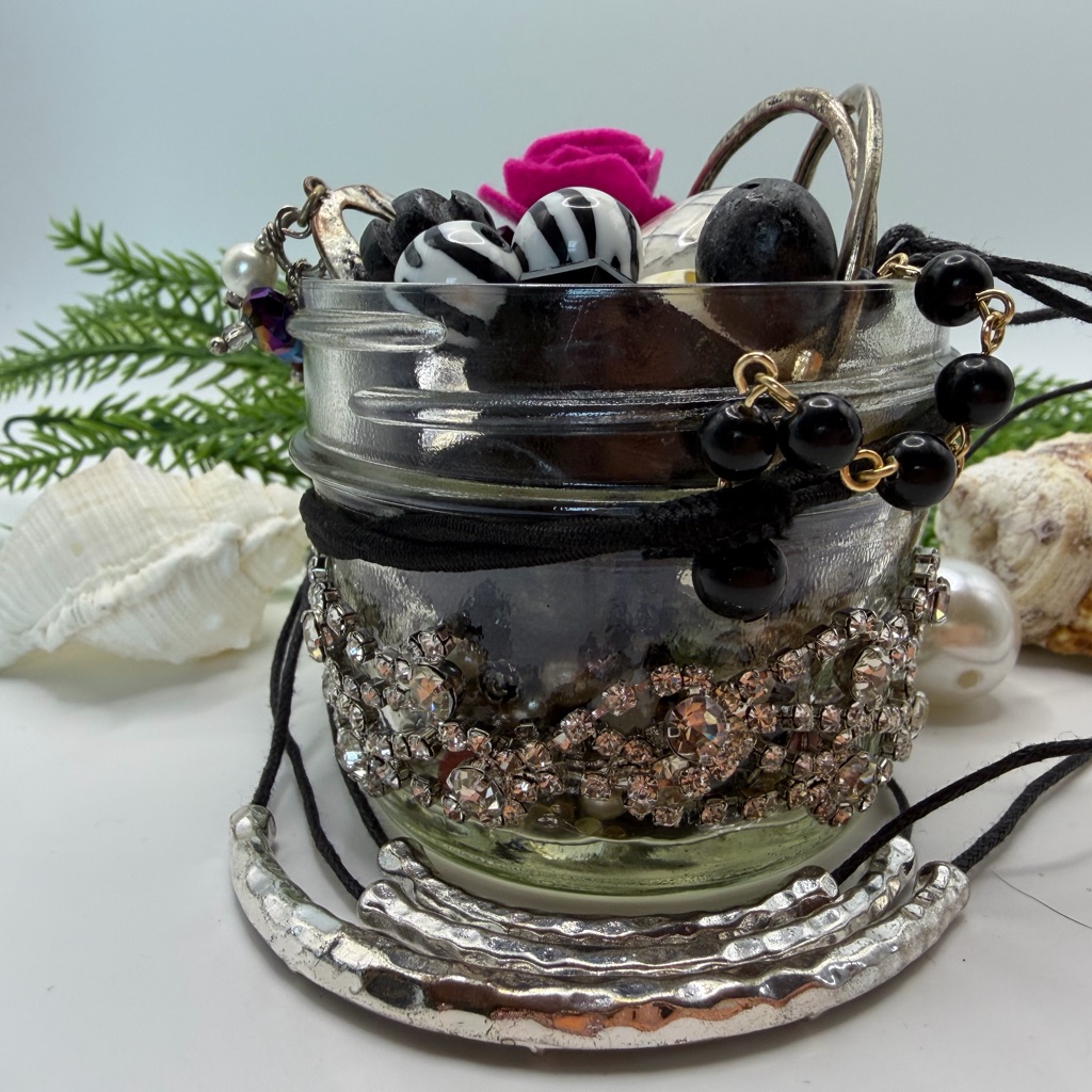 Elegant Silver And Black Bead Soup Baby Jar
